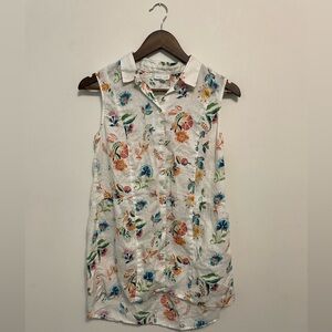 J. Jill 100% Linen Cottagecore Fairy Floral Sleeveless Blouse Size XS